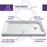 ANZZI SB-AZ04RD-R Jebel 36 x 60  in. Right Drain Single Threshold Shower Base in White