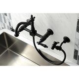 Kingston Brass KS1260PKLBS Duchess Wall Mount Bridge Kitchen Faucet with Brass Sprayer, Matte Black