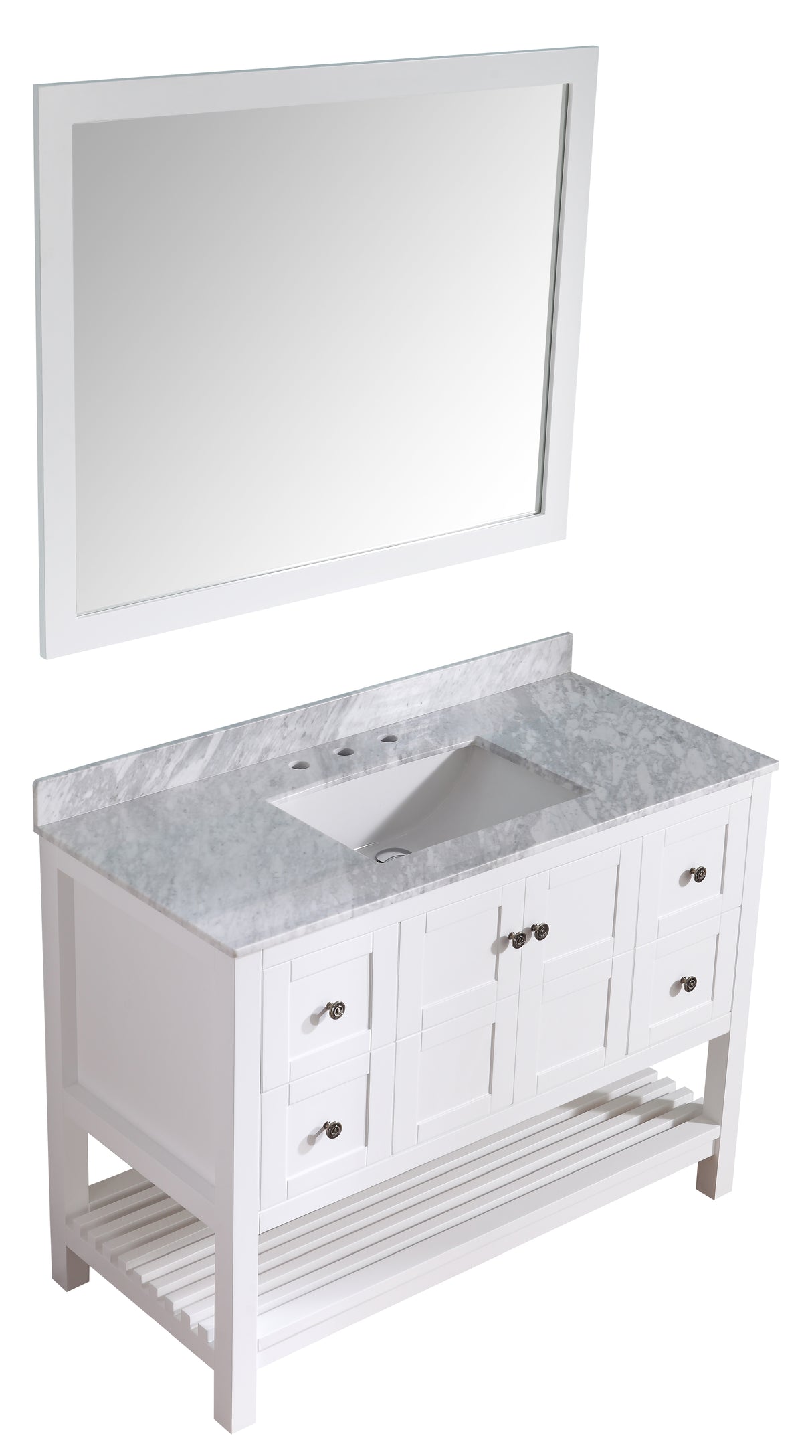 ANZZI VT-MRCT1048-WH Montaigne 48 in. W x 22 in. D Bathroom Bath Vanity Set in White with Carrara Marble Top with White Sink