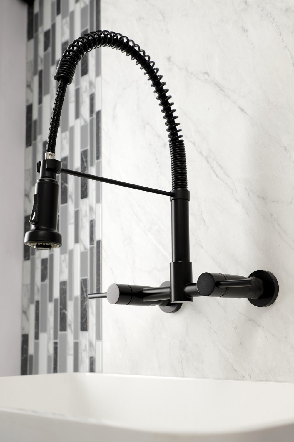 Gourmetier GS8180DL Concord 2-Handle Wall Mount Pull-Down Kitchen Faucet, Matte Black