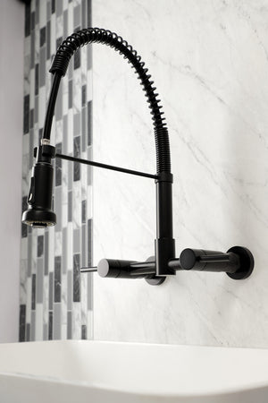Gourmetier GS8180DL Concord 2-Handle Wall Mount Pull-Down Kitchen Faucet, Matte Black