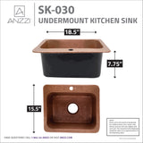 ANZZI SK-030 Manisa Drop-in Handmade Copper 18 in. 1-Hole Single Bowl Kitchen Sink in Hammered Antique Copper