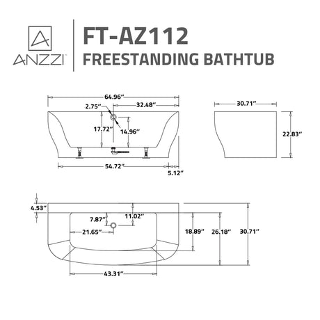 ANZZI FT-AZ112-R Series 5.41 ft. Freestanding Bathtub in White