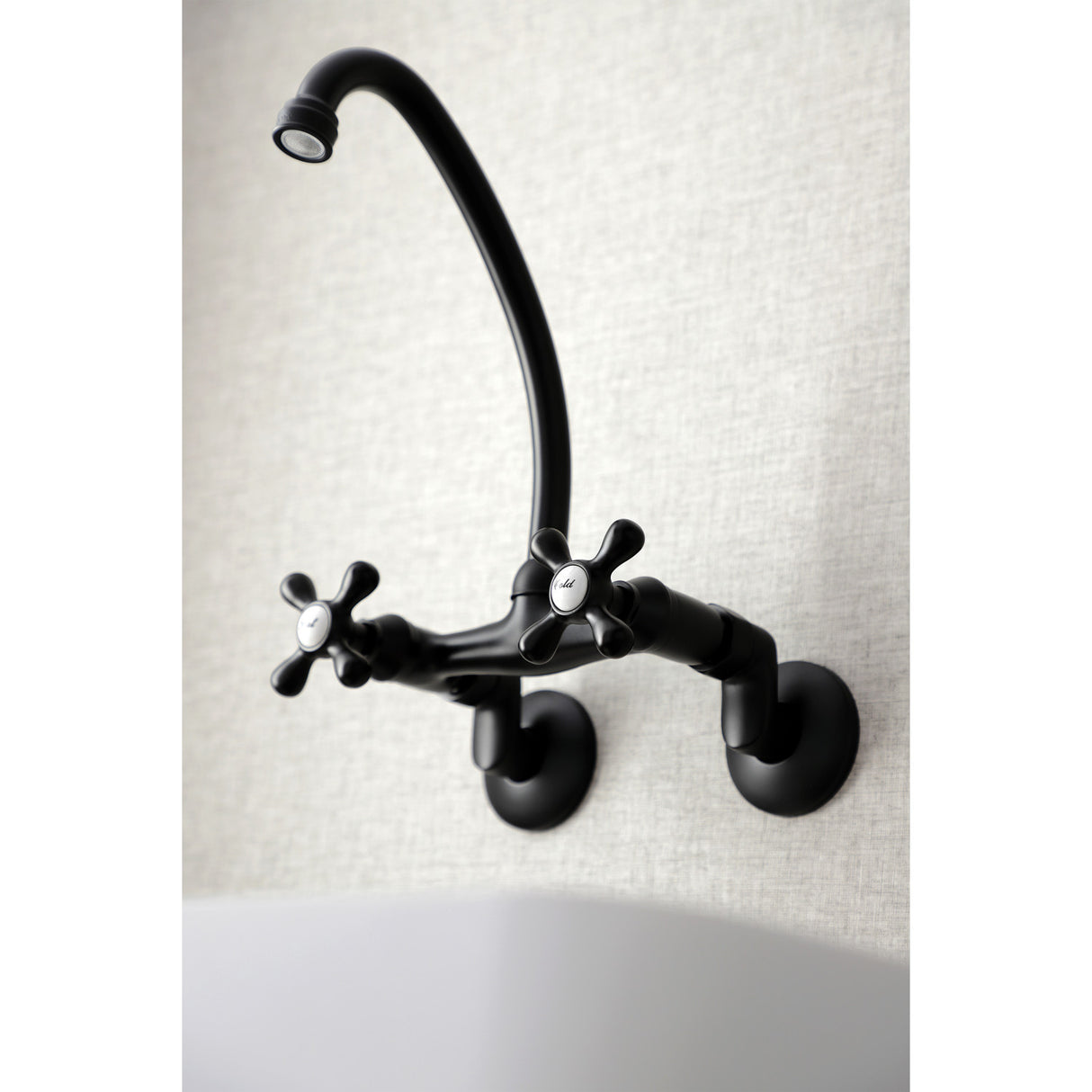 Kingston Brass KS214MB Kingston Two Handle Wall Mount Kitchen Faucet, Matte Black