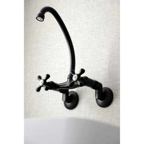 Kingston Brass KS214MB Kingston Two Handle Wall Mount Kitchen Faucet, Matte Black