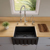 24" Black Matte Reversible Smooth / Fluted Single Bowl Fireclay Farm Sink