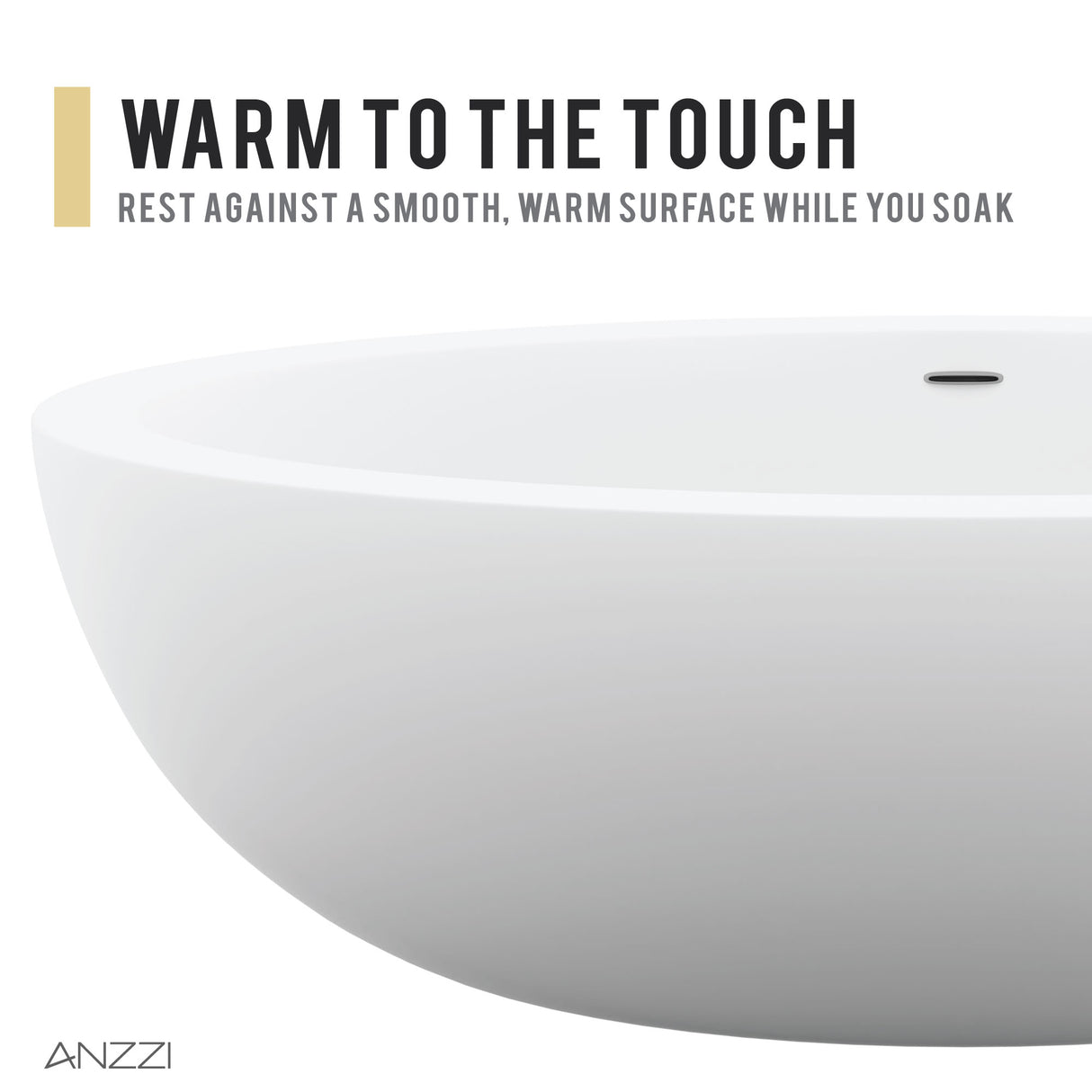 ANZZI FT-AZ8415 Kekehun 6.3 ft. Solid Surface Center Drain Freestanding Bathtub in Matte White