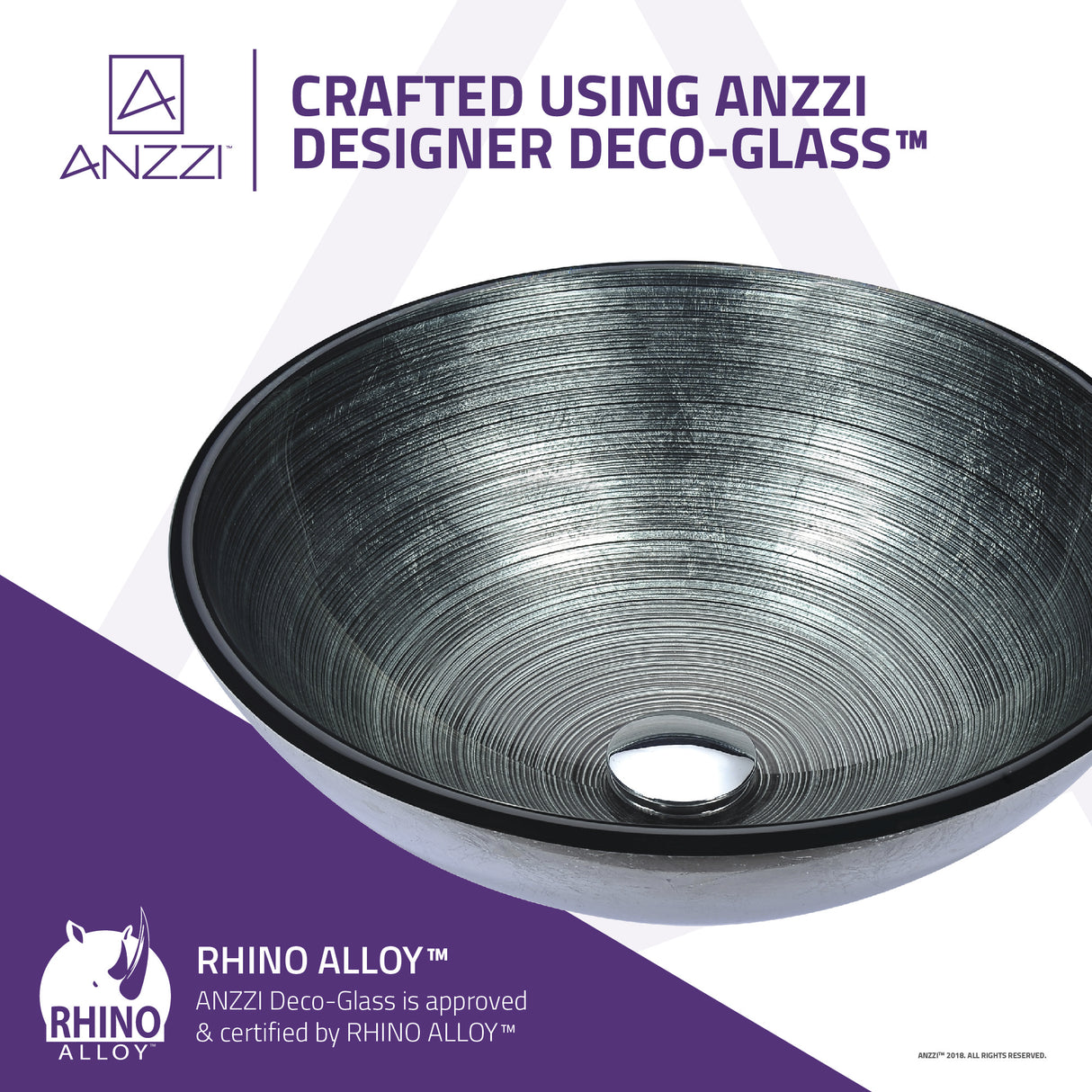 ANZZI LS-AZ285 Posh Series Deco-Glass Vessel Sink in Brushed Silver