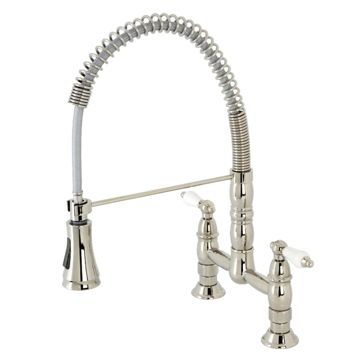 Gourmetier GS1276PL Heritage Two-Handle Deck-Mount Pull-Down Sprayer Kitchen Faucet, Polished Nickel