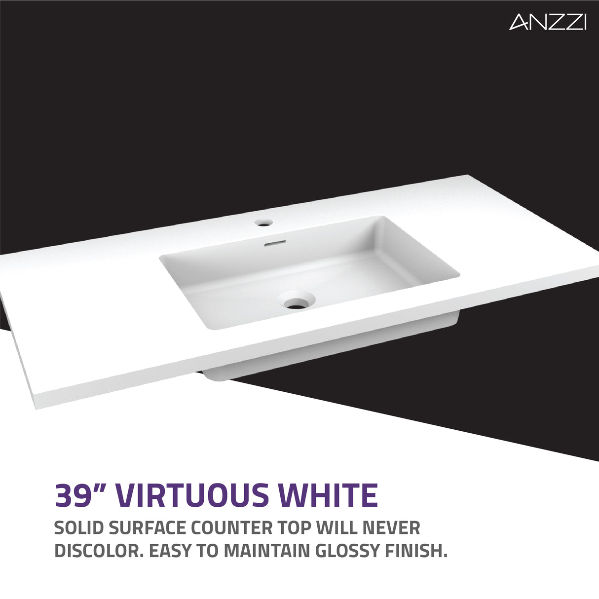 ANZZI VT-CT39-GY Conques 39 in W x 20 in H x 18 in D Bath Vanity in Rich Grey with Cultured Marble Vanity Top in White with White Basin