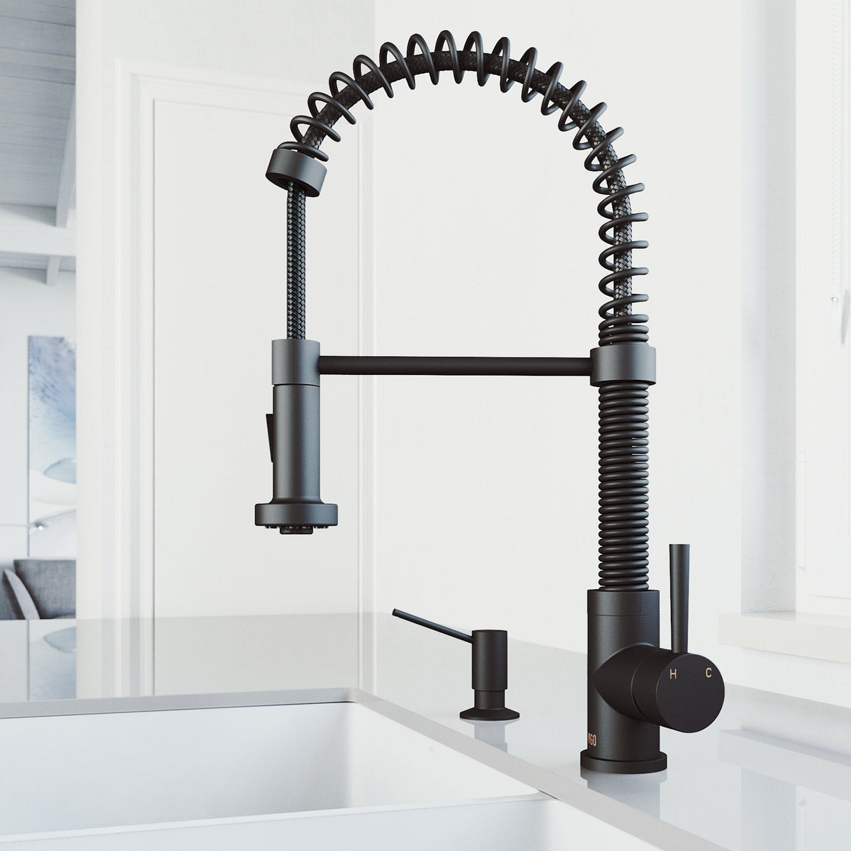 VIGO Edison Kitchen Faucet with Soap Dispenser in Matte Black VG02001MBK5