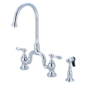 Kingston Brass KS7791ALBS English Country Kitchen Bridge Faucet with Brass Sprayer, Polished Chrome