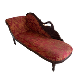 Victorian Tufted Fainting Couch – Carved Wood & Red Damask