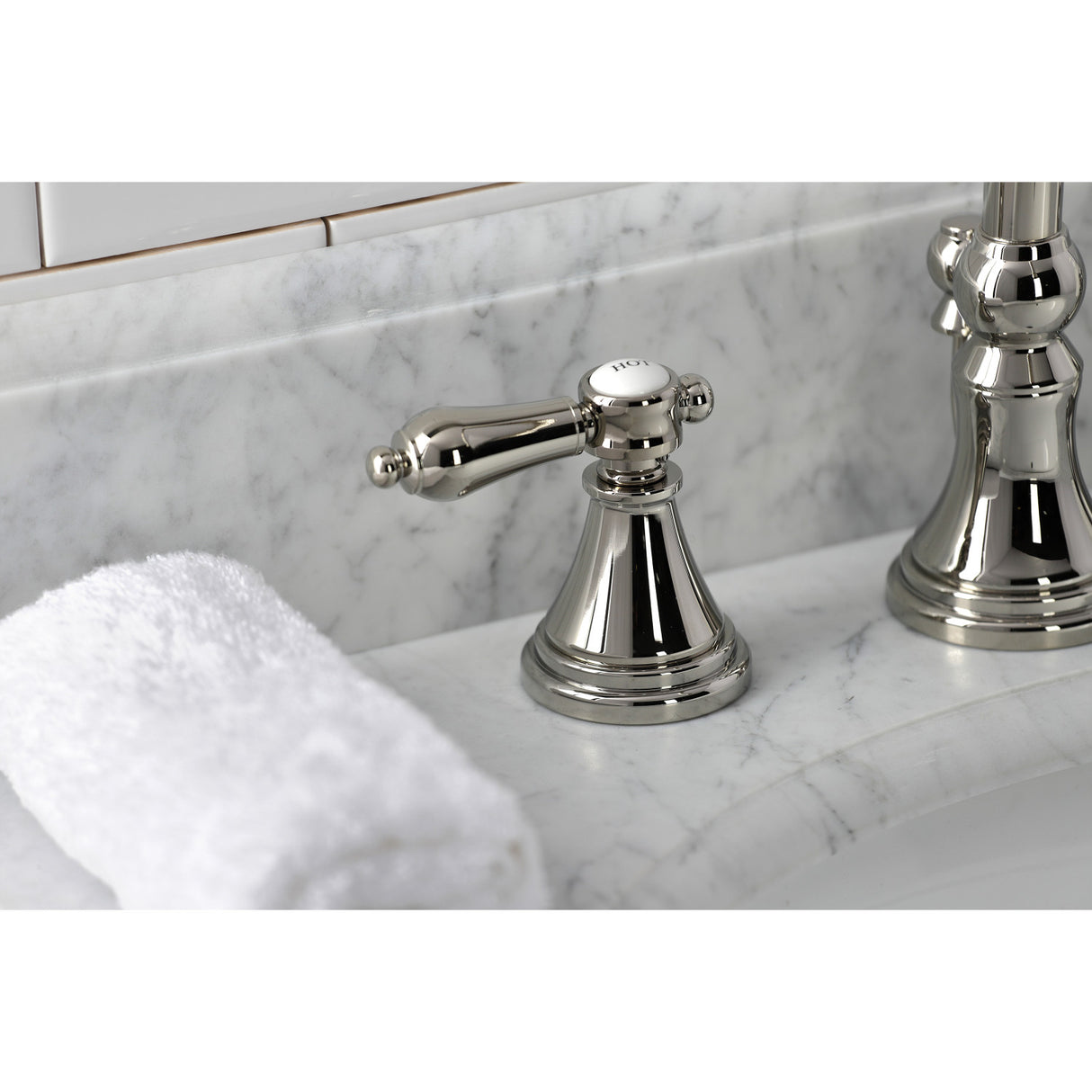 Kingston Brass KS2986BAL Heirloom Widespread Bathroom Faucet with Brass Pop-Up, Polished Nickel