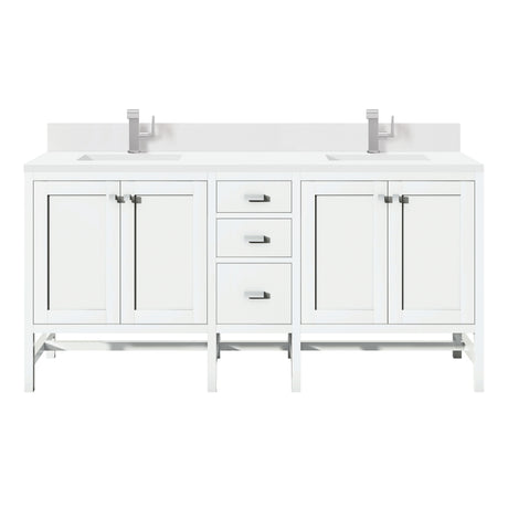 Addison 72" Double Vanity, Glossy White w/ Single Hole 3 CM White Zeus Silestone Top & Backsplash