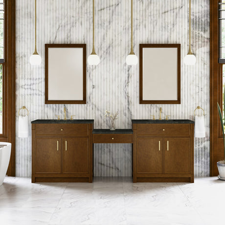 Bellshire 96" Dual Vanity Set with 24" Make-Up Counter, Honey Oak w/3 cm Phantome Eclos Top