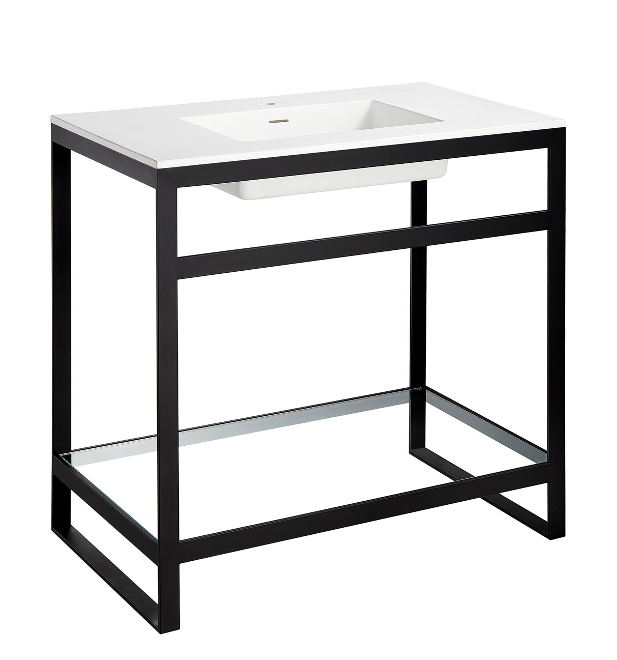 ANZZI CS-FGC005-MB Orchard 36 in. Console Sink in Matte Black with Glossy White Counter Top