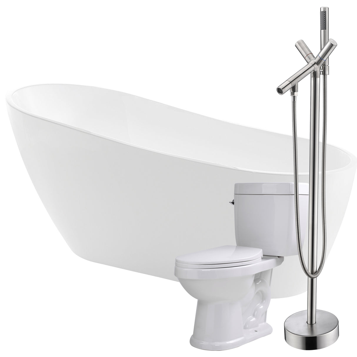 ANZZI FTAZ093-42B-65 Trend 67 in. Acrylic Flatbottom Non-Whirlpool Bathtub with Havasu Faucet and Talos 1.6 GPF Toilet