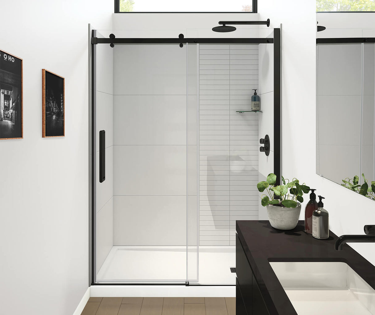 MAAX 138541-810-340-000 Halo Pro GS 56  ½-59 X 78 ¾ in. 8mm Sliding Shower Door for Alcove Installation with GlassShield® glass in Matte Black