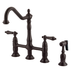Kingston Brass KS1275ALBS Heritage Bridge Kitchen Faucet with Brass Sprayer, Oil Rubbed Bronze
