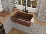 ANZZI SK-011 Macedonian Farmhouse Handmade Copper 33 in. 0-Hole Single Bowl Kitchen Sink with Flower Bed Design Panel in Polished Antique Copper