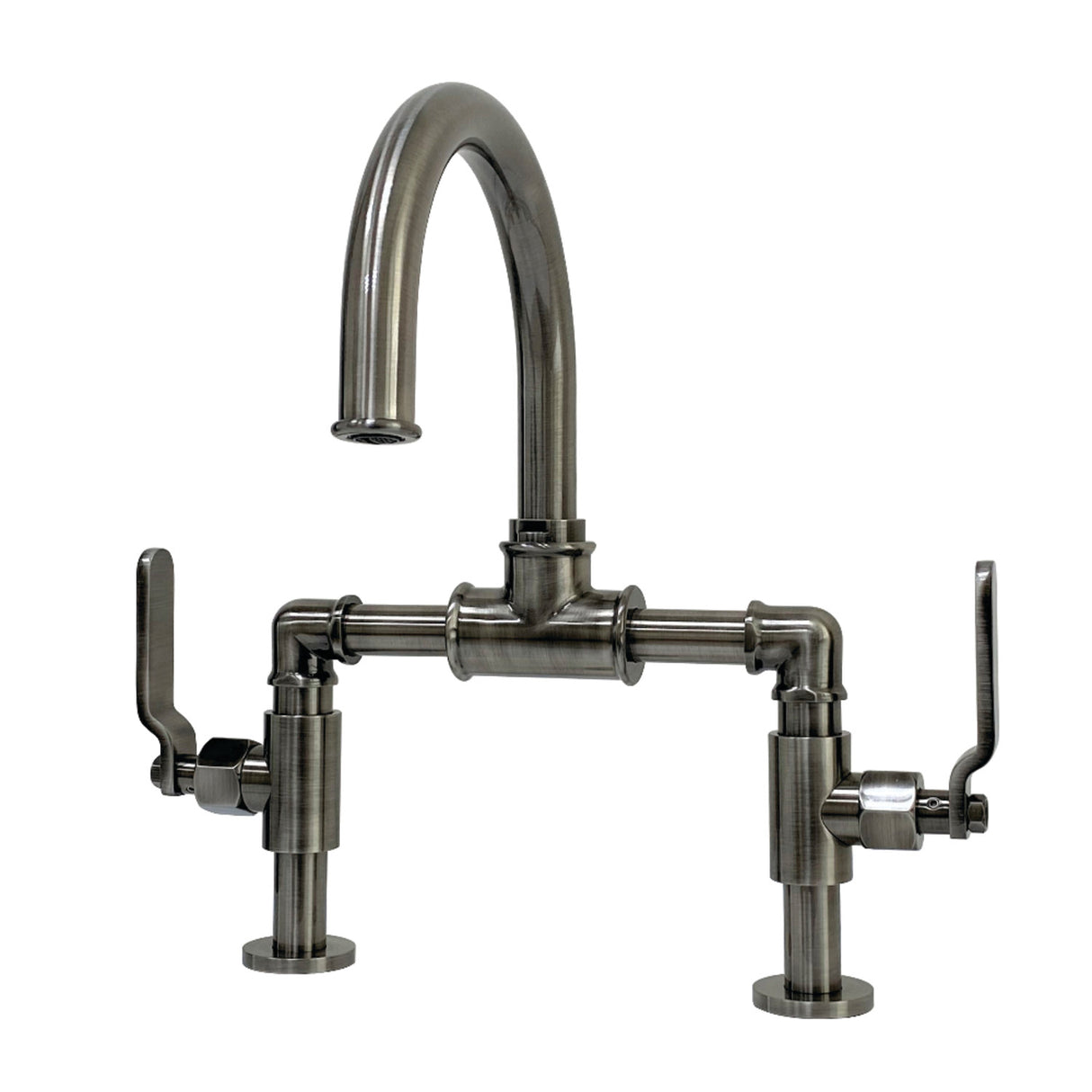 Kingston Brass KS217KLVN Whitaker Industrial Style Bridge Bathroom Faucet with Pop-Up Drain, Black Stainless