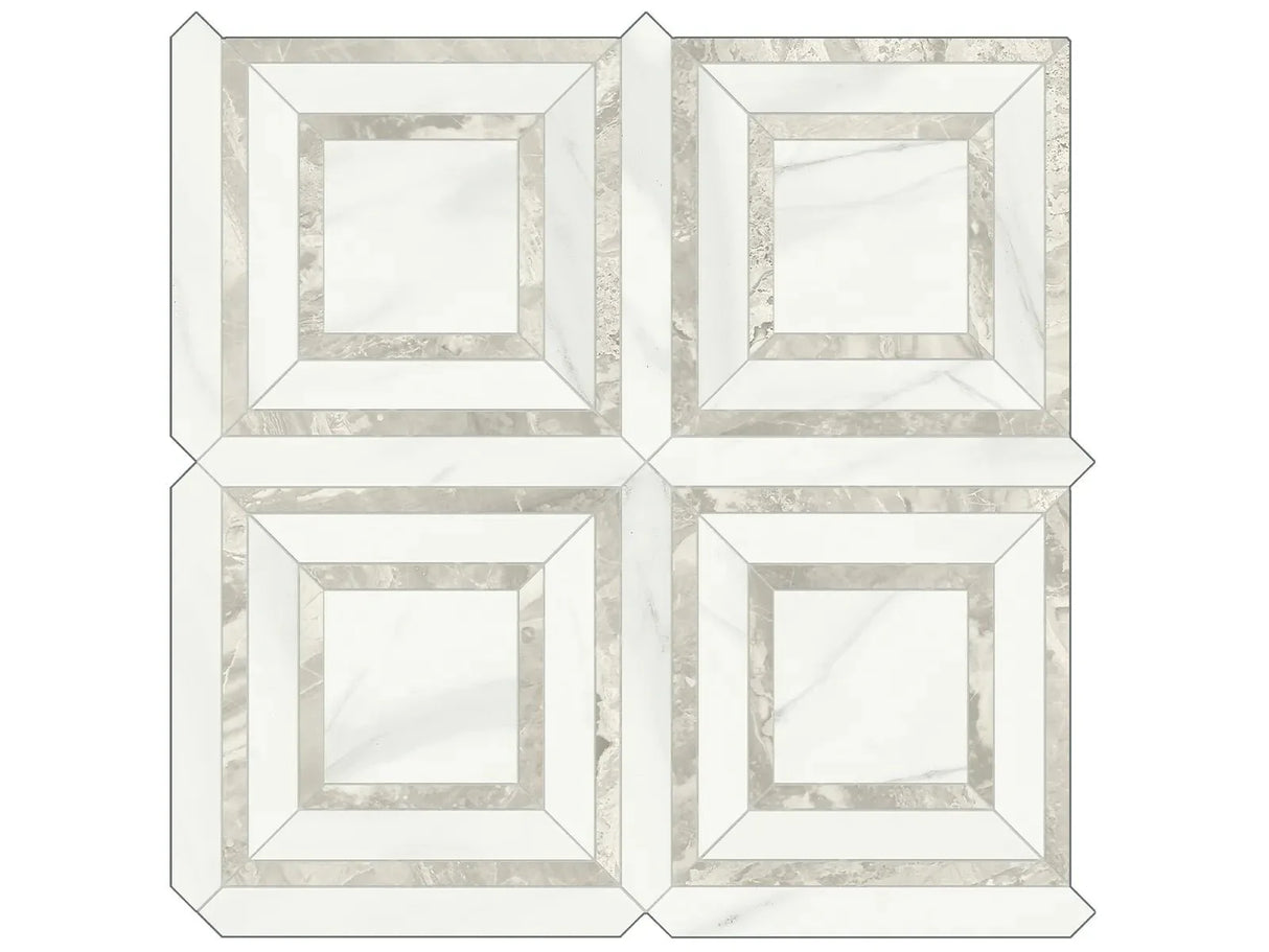 Anatolia Tile Mayfair Volakas Grigio Piazza Polished Porcelain Mosaic. 1 Sheet = .96 Sq. Ft. 4501-0157-1 Volakas Grigio Piazza - premium natural stone mosaic tile from Anatolia Tile, available at PoshHaus showroom in Keene, NH