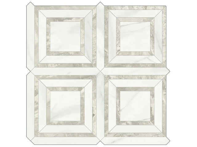 Anatolia Tile Mayfair Volakas Grigio Piazza Polished Porcelain Mosaic. 1 Sheet = .96 Sq. Ft. 4501-0157-1 Volakas Grigio Piazza - premium natural stone mosaic tile from Anatolia Tile, available at PoshHaus showroom in Keene, NH