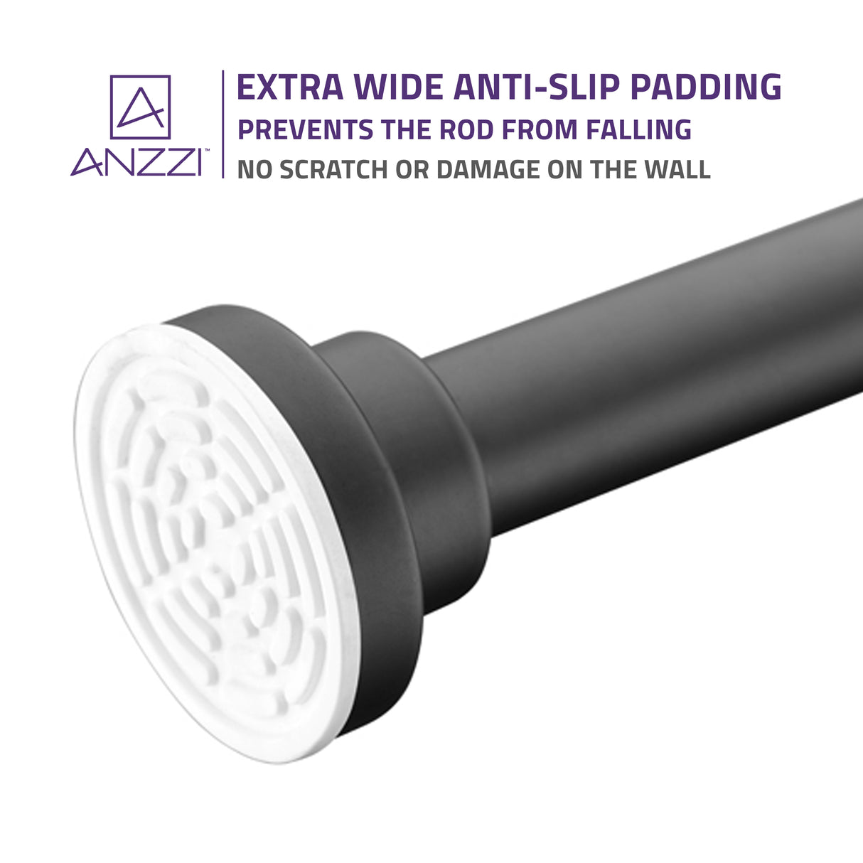 ANZZI AC-AZSR88MB 48-88 Inches Shower Curtain Rod with Shower Hooks in Matt Black | Adjustable Tension Shower Doorway Curtain Rod | Rust Resistant No Drilling Anti-Slip Bar for Bathroom | AC-AZSR88MB