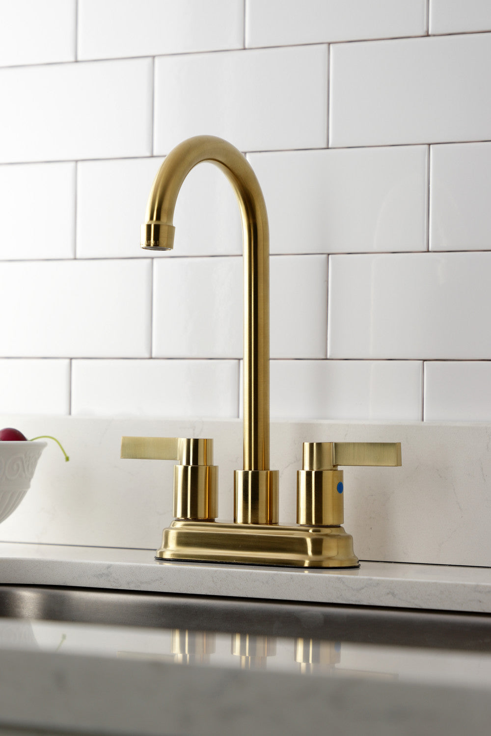 Kingston Brass KB8497NDL NuvoFusion 4" Centerset Bar Faucet, Brushed Brass