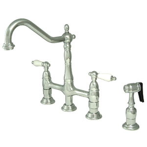 Kingston Brass KS1271PLBS Heritage Bridge Kitchen Faucet with Brass Sprayer, Polished Chrome
