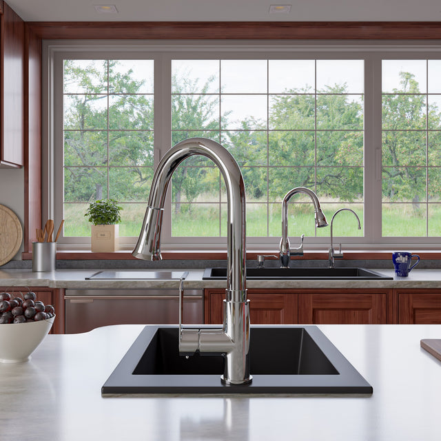 ALFI brand AB3322DI-BLA Black 33" Single Bowl Drop In Granite Composite Kitchen Sink
