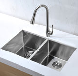 ANZZI K-AZ3219-2A Vanguard Undermount Stainless Steel 32 in. 0-Hole 50/50 Double Bowl Kitchen Sink in Brushed Satin