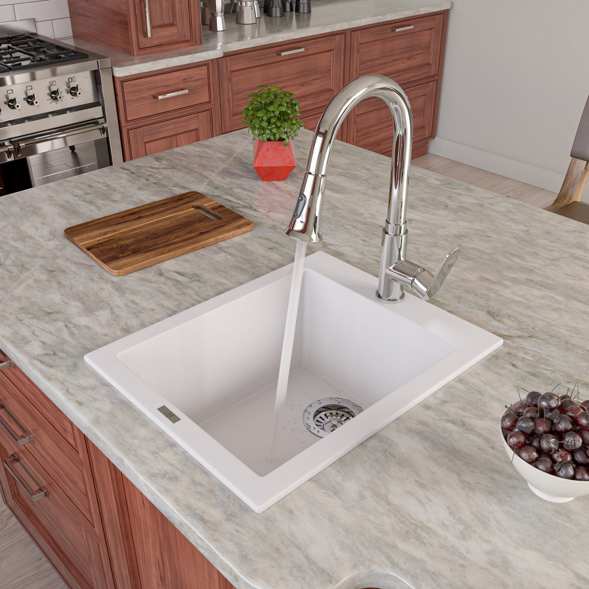 Polished Chrome Gooseneck Pull Down Kitchen Faucet