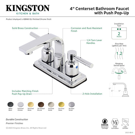 Kingston Brass KB8468DL Concord 4 in. Centerset Bathroom Faucet with Push Pop-Up, Brushed Nickel
