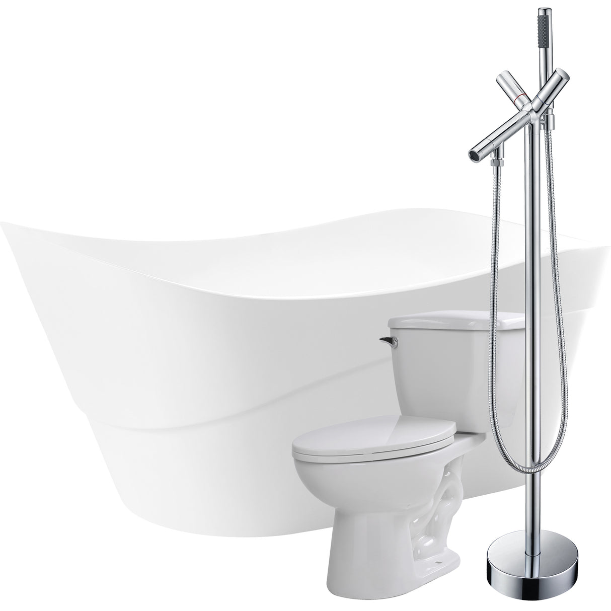 ANZZI FTAZ094-42C-55 Kahl 67 in. Acrylic Flatbottom Non-Whirlpool Bathtub with Havasu Faucet and Kame 1.28 GPF Toilet