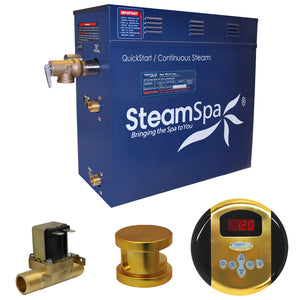 SteamSpa Oasis 6 KW QuickStart Acu-Steam Bath Generator Package with Built-in Auto Drain in Polished Gold OA600GD-A