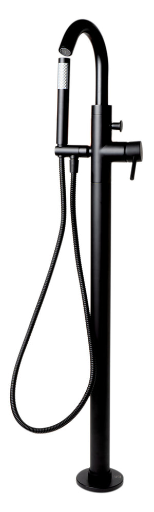Black Matte Single Lever Floor Mounted Tub Filler Mixer w Hand Held Shower Head
