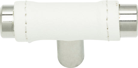 Atlas Homewares Zanzibar White Leather Knob 1 7/8 Inch Polished Chrome
