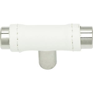 Atlas Homewares Zanzibar White Leather Knob 1 7/8 Inch Polished Chrome