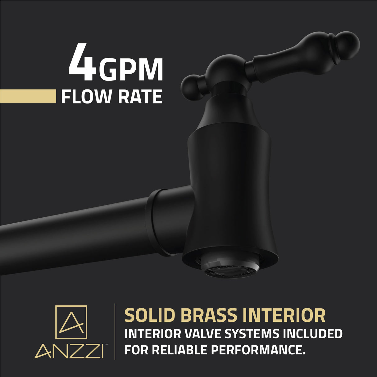 ANZZI KF-AZ259MB Marca 360-Degree 24" Wall Mounted Pot Filler with Dual Swivel in Matte Black