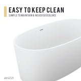 ANZZI FT-AZ505 Roccia 5.1 ft. Solid Surface Center Drain Freestanding Bathtub in Matte White