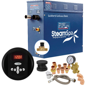 SteamSpa Premium 9 KW QuickStart Acu-Steam Bath Generator Package with Built-in Auto Drain in Matt Black PRR900BK-A