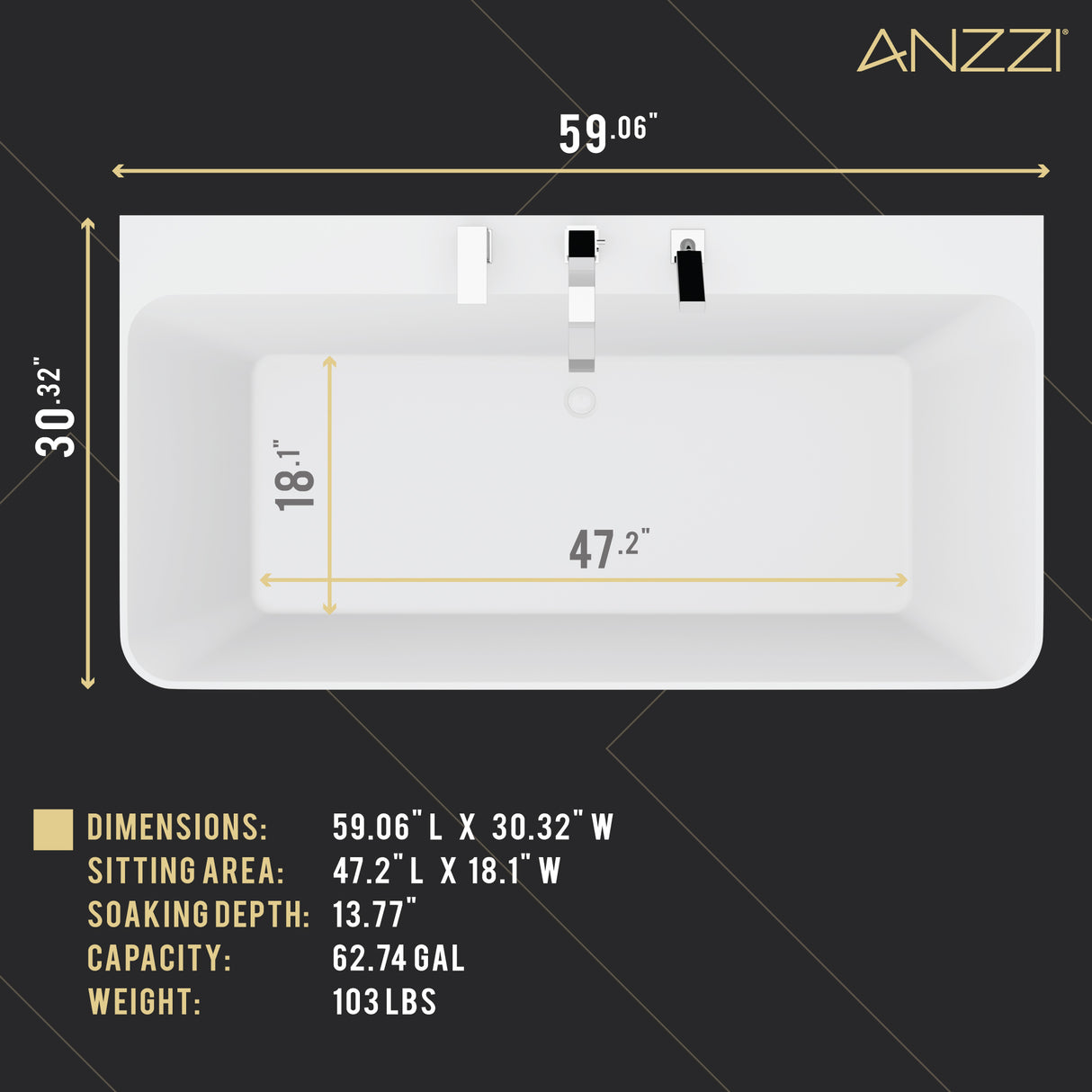 ANZZI FT-AZ114-5973CH VAULT 59 in. Acrylic Flatbottom Freestanding Bathtub in White with Deck Mount Faucet & Hand Sprayer