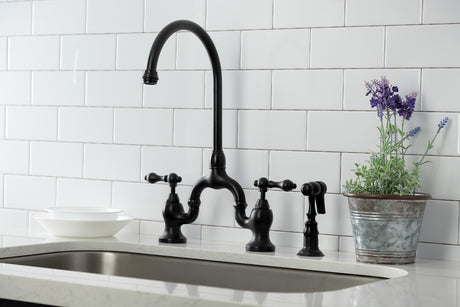 Kingston Brass KS7790ALBS English Country Kitchen Faucet with Brass Sprayer, Matte Black
