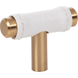 Atlas Homewares Zanzibar White Leather Knob 1 7/8 Inch Warm Brass