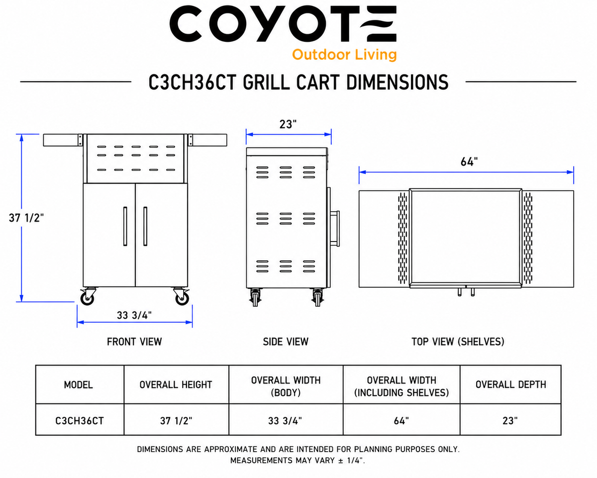 Coyote C3CH36CT Cart for 36" Charcoal Grill, Stainless Steel - image 3