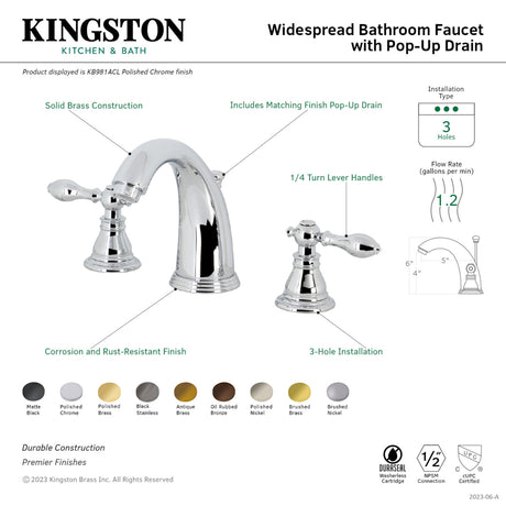 Kingston Brass KB987ACLSB American Classic Widespread Bathroom Faucet with Retail Pop-Up, Brushed Brass