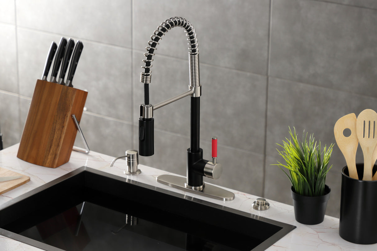 Gourmetier LS8779DKL Kaiser Single-Handle Pre-Rinse Kitchen Faucet, Matte Black/Brushed Nickel