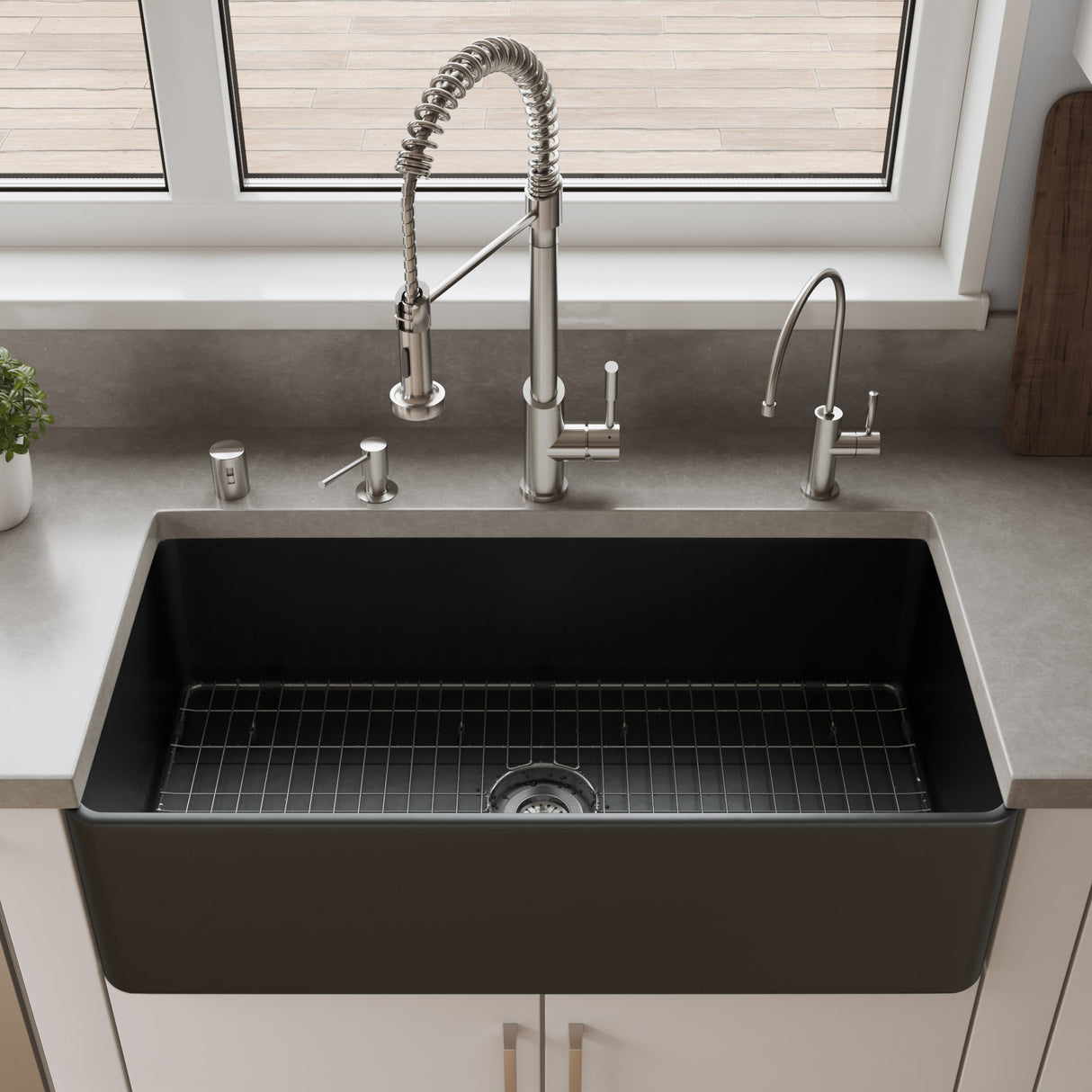 Black Matte Smooth Apron 36" x 18" Single Bowl Fireclay Farm Sink